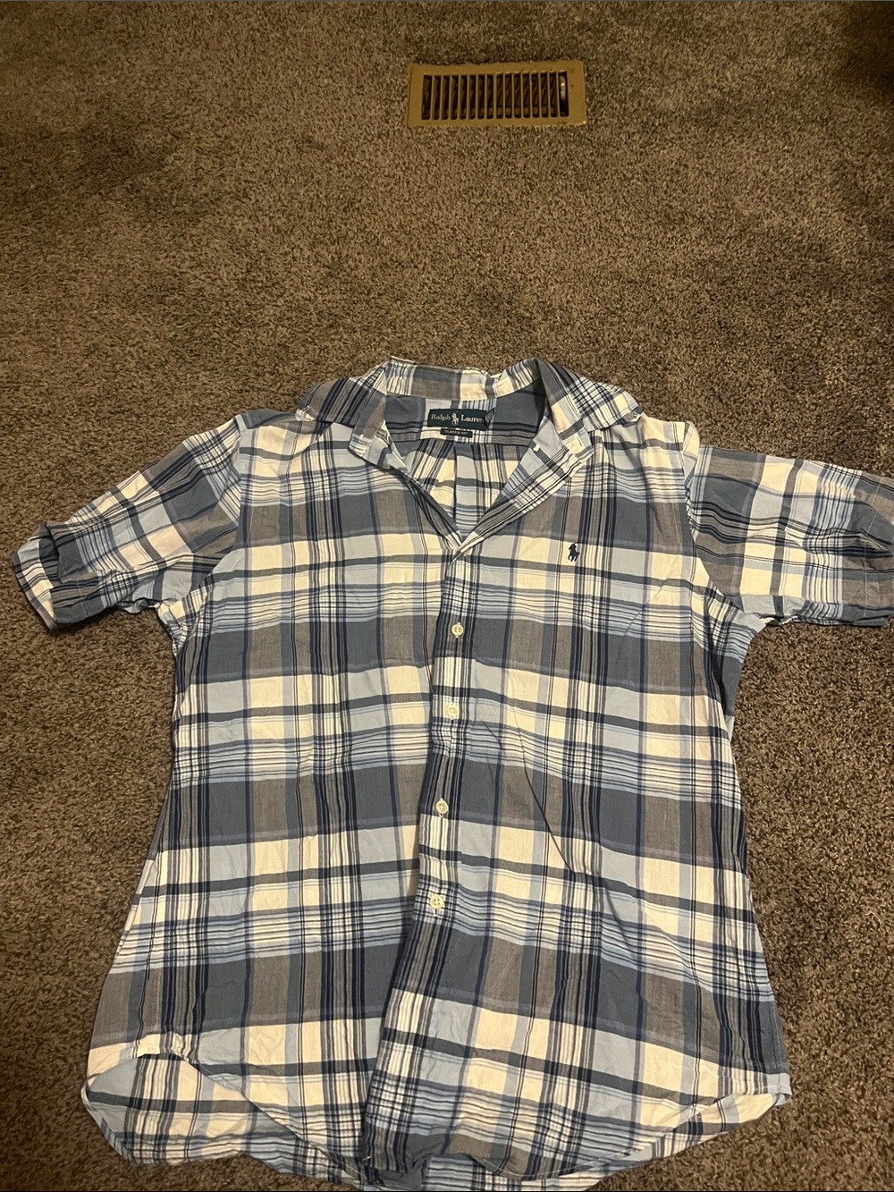 Polo by Ralph Lauren Blue and White Plaid Short-Sleeve Button Shirt